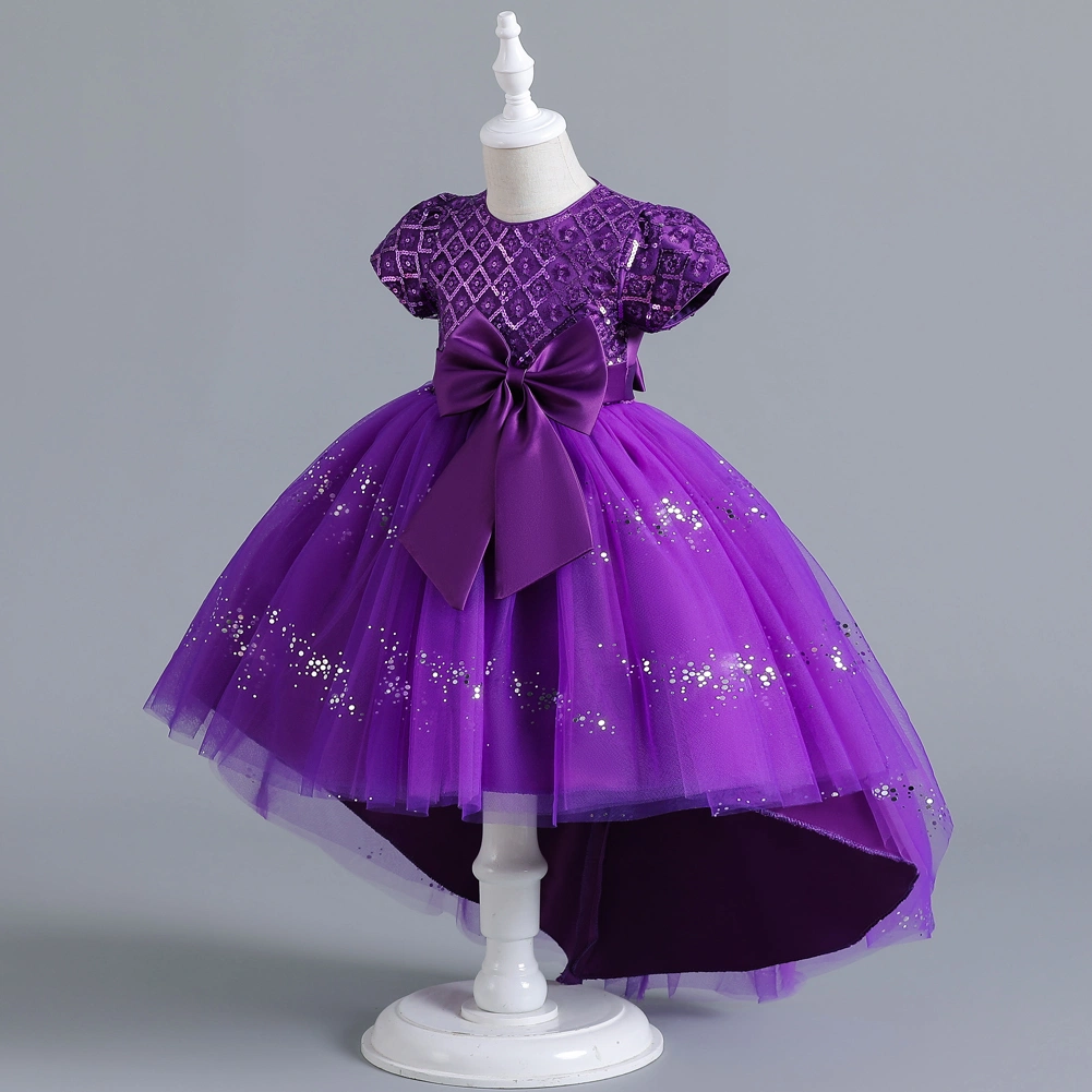 Purple Embroidery Girls Birthday Wear Fluffy Layering Girls Night Dress