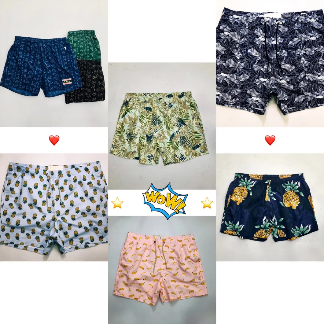 Men′s Boy′s Polyester Waterproof Swim Shorts Printing Board Shorts Navy Apparel Trousers