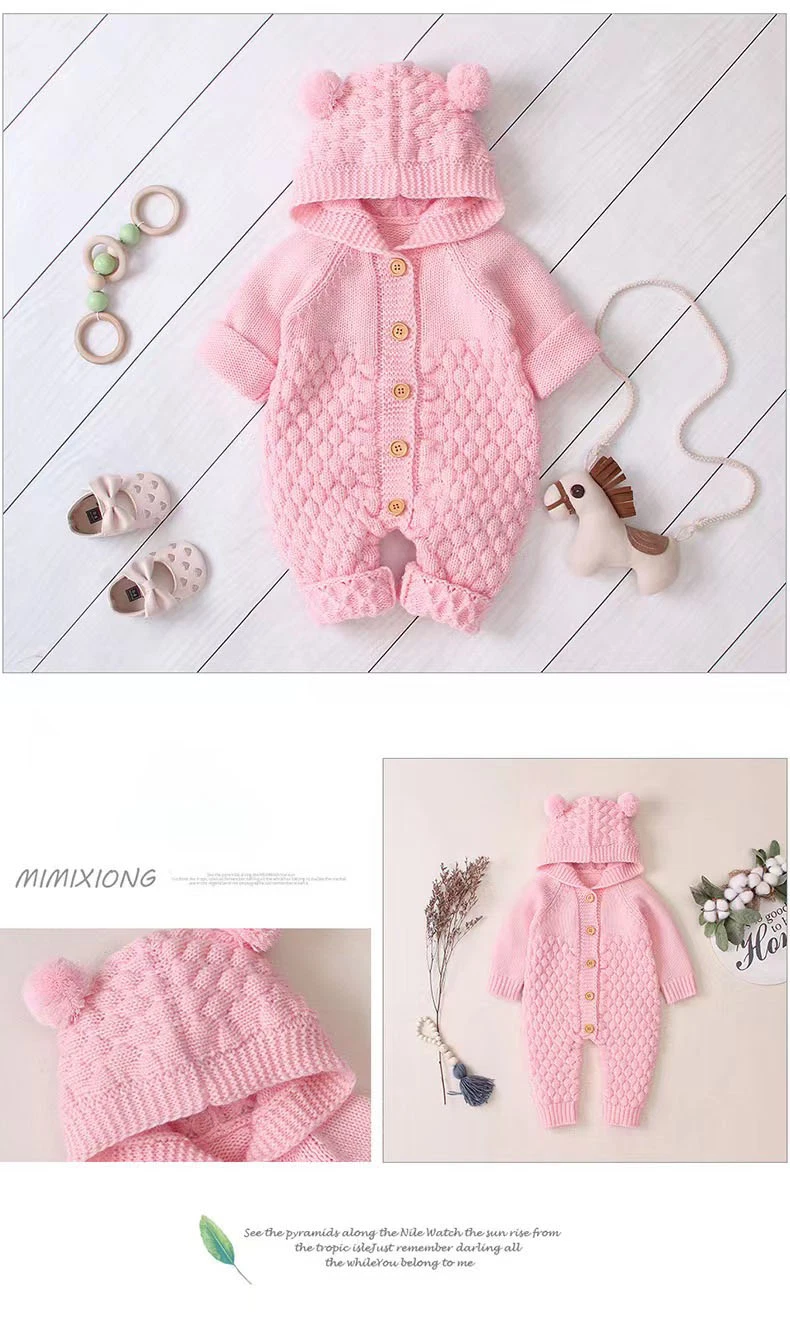 ABC Kids Children Baby Boy Girl Kids Knitting Long Sleeve Rompers Autumn Winter Baby Boys Girls Pure Color Hooded Rompers Clothes